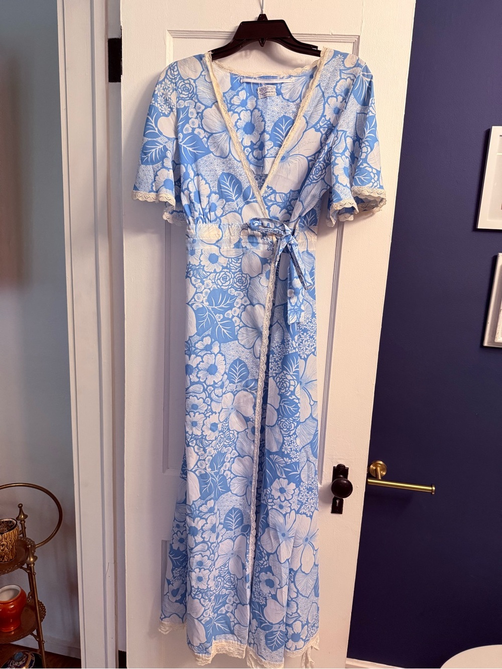 Vintage Sears Perma Prest Boho Floral Wrap Maxi Dress Medium